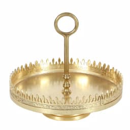 LITTON LANE Modern Reflections 13 in. Gold-Finished Aluminum Spiked Pedestal Tray Stand thumbnail 2