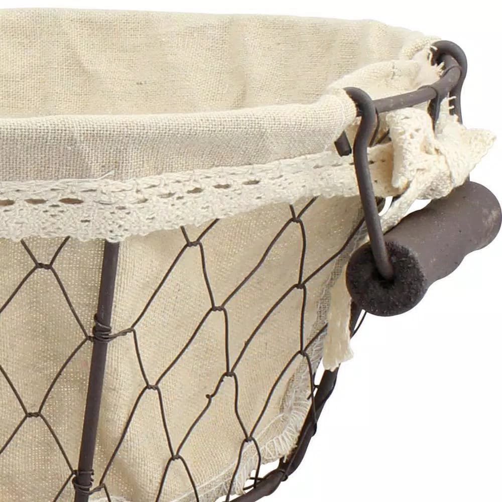 Stonebriar Collection 12 in. x 5 in. Iron Decorative Baskets with Fabric Lining and Wooden Handles, 2-Pack