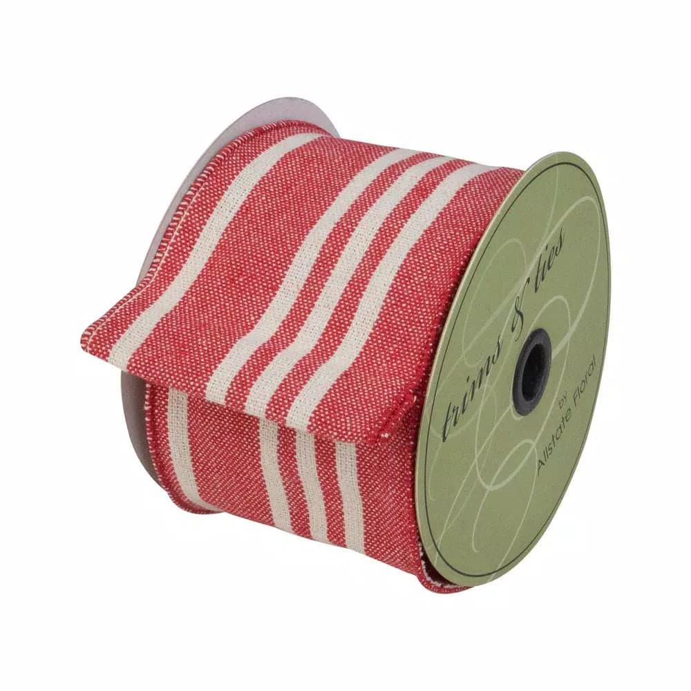 Northlight Red and White Striped Linen Christmas Ribbon, 4 in. x 10 yds.