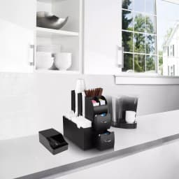 Mind Reader Black Coffee and Condiment Organizer with Integrated Sleeve Dispenser, Compact Space-Saving Design thumbnail 4