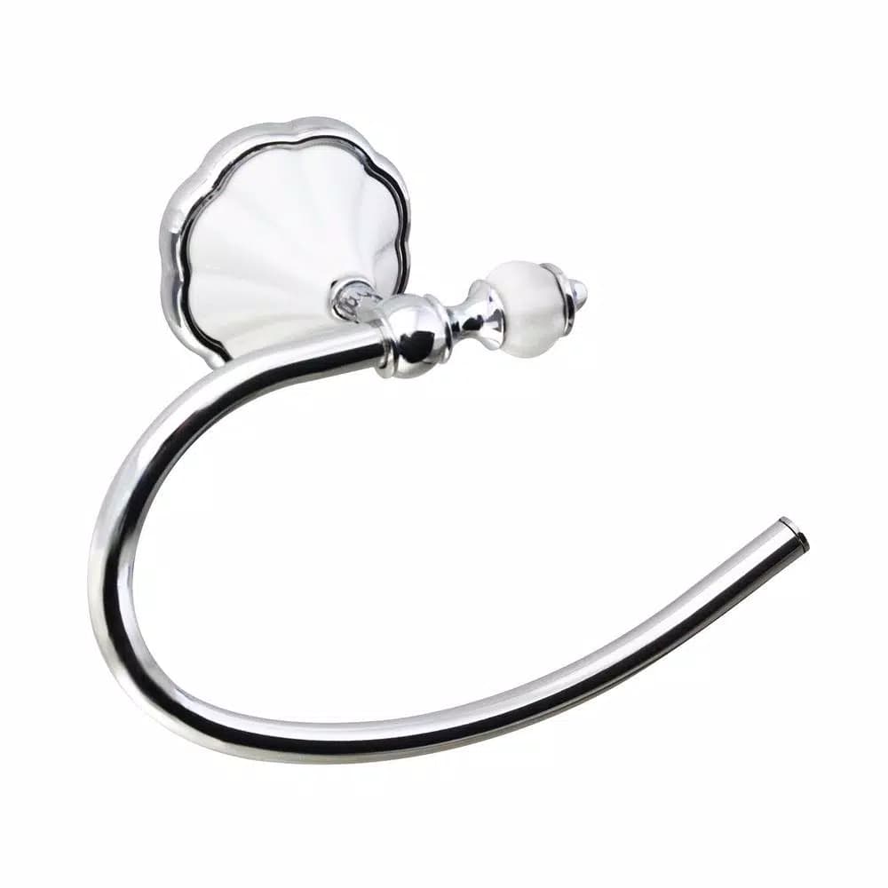 MODONA Flora Series C-Style Towel Ring, White Porcelain and Polished Chrome