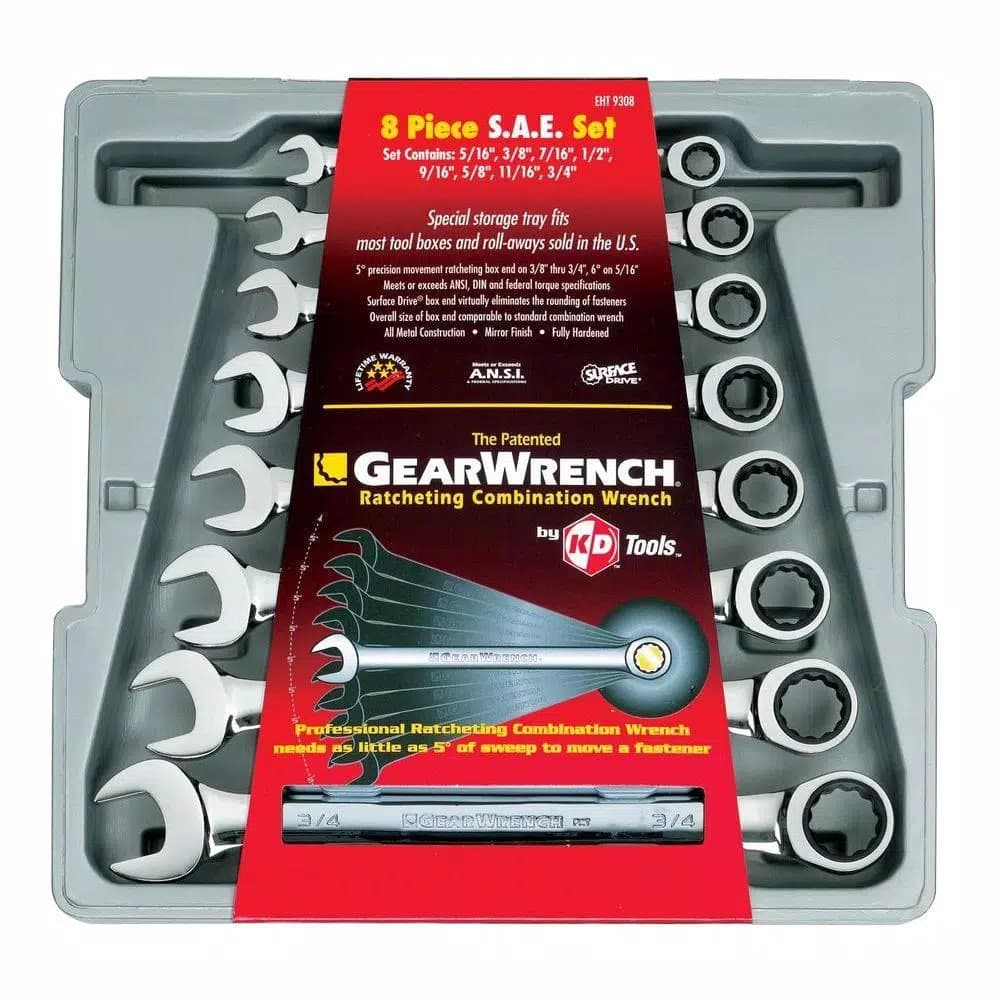 Gearwrench 8-Piece SAE 12-Point Ratcheting Combination Wrench Set