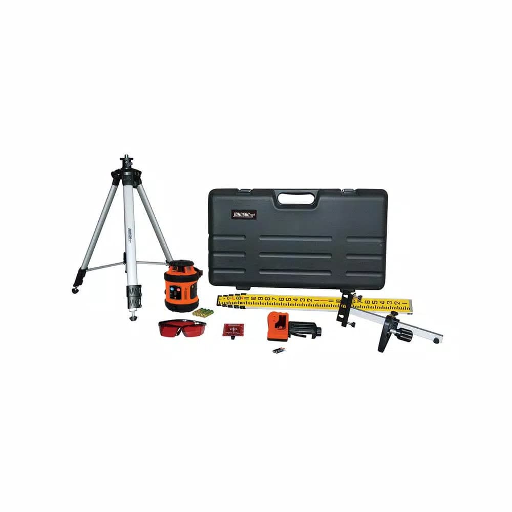 Johnson Self-Leveling Rotary Laser Level Kit, 800 ft. Range, Indoor/Outdoor with Tripod, Detector & Grade Rod