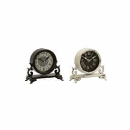 LITTON LANE 7 in. Iron Black and Vintage White Round Table Clocks with Scrollwork Base, Set of 2 thumbnail 4