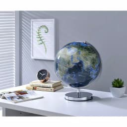 Unbranded 15 in. Blue Globe with City Lights and Chrome Metal Frame thumbnail 1