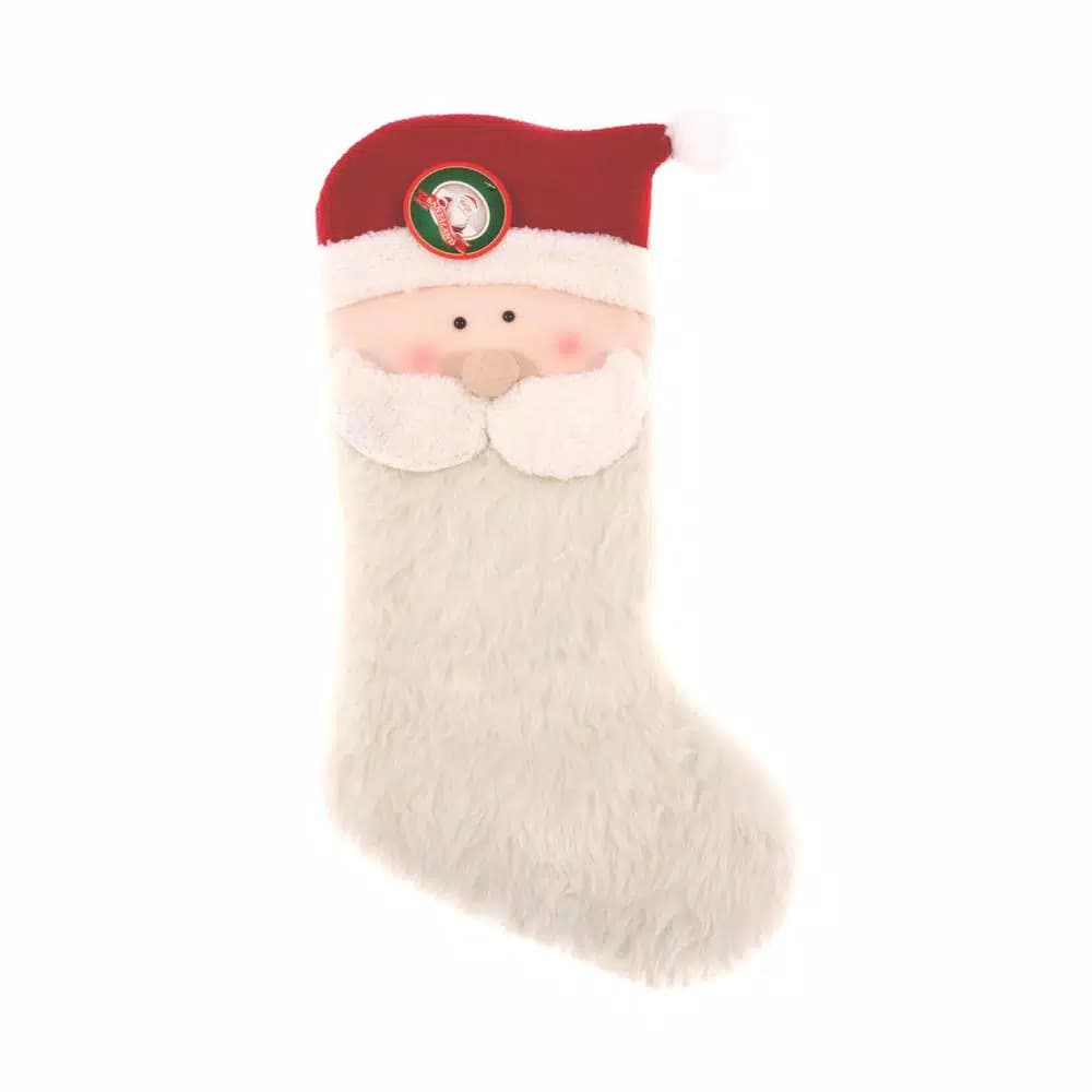 Santaland 21 in. 3D Santa Claus Polyester Plush Christmas Stocking, Red