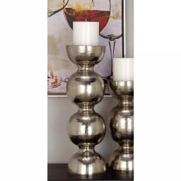 LITTON LANE 18 in. x 6 in. Classic Iron Candle Holder with Spherical Orb Accent, Polished Silver Finish thumbnail 1
