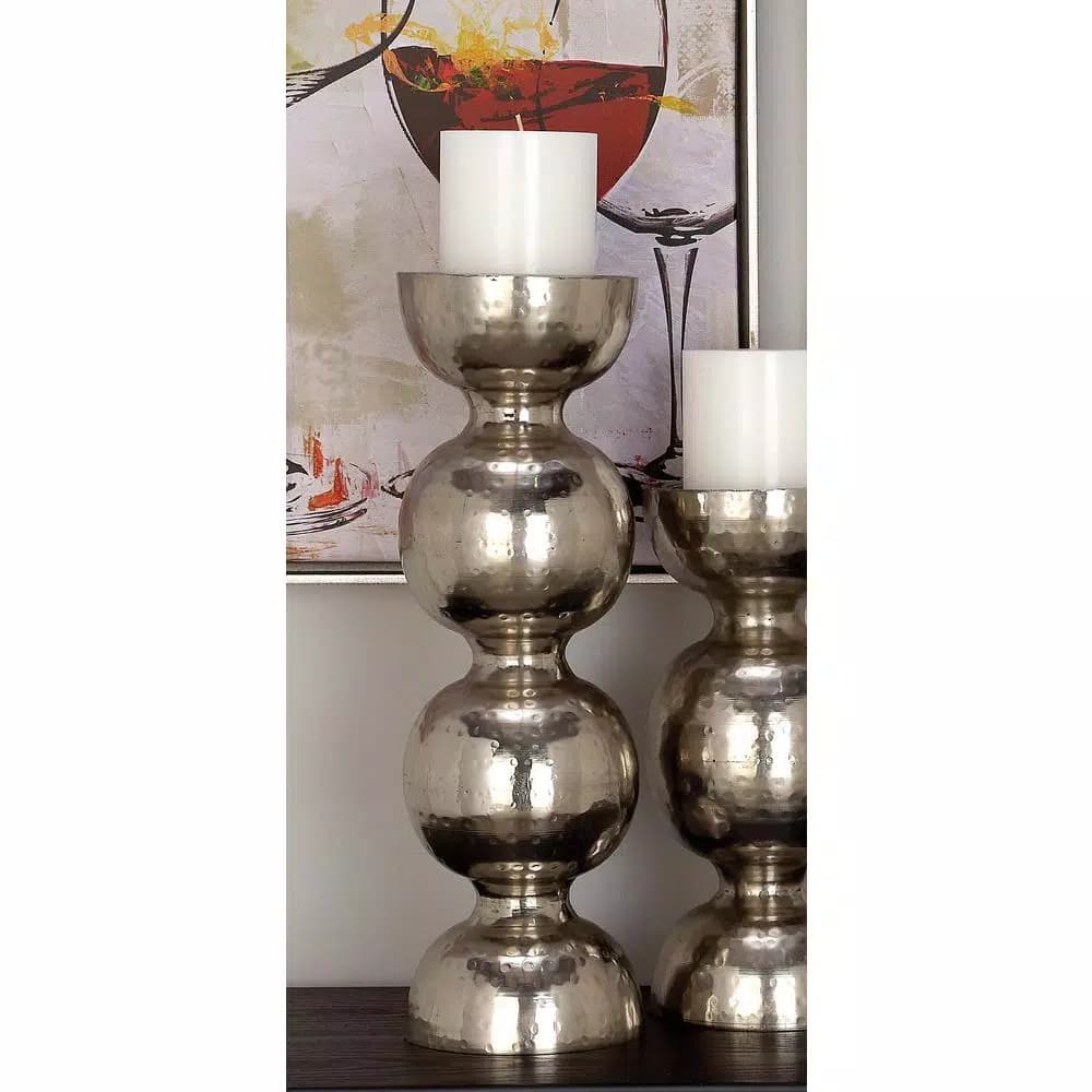 LITTON LANE 18 in. x 6 in. Classic Iron Candle Holder with Spherical Orb Accent, Polished Silver Finish