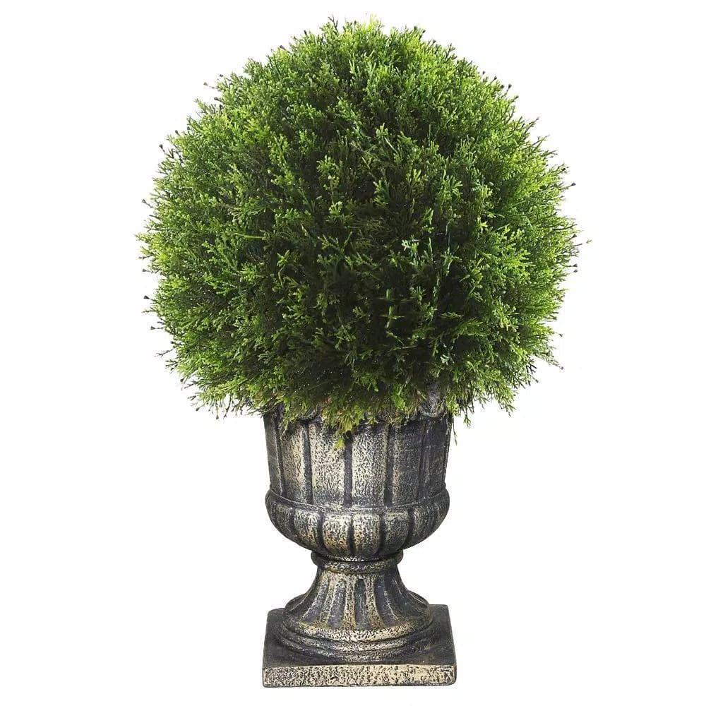 National Tree Company 27 in. Artificial Juniper Ball Topiary Tree in Decorative Gray Urn