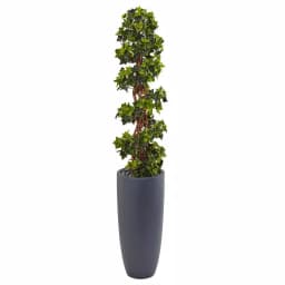 Nearly Natural 5 ft. Artificial English Ivy Spiral Topiary Tree in Gray Cylinder Planter, UV Resistant thumbnail 1