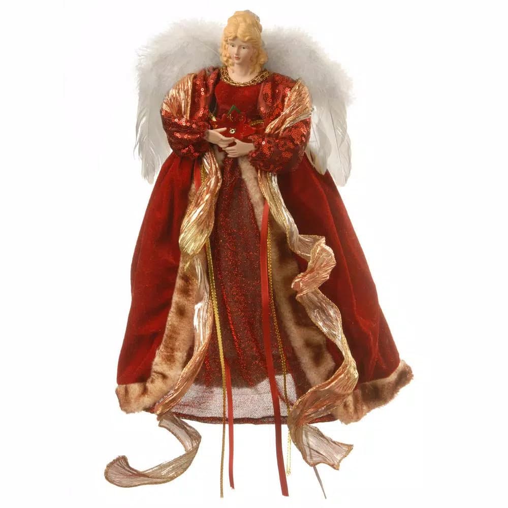 National Tree Company 16 in. Burgundy and Gold Angel Tree Topper & Tabletop Decoration