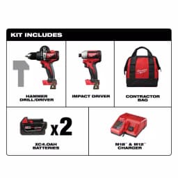 Milwaukee M18 Brushless 2-Tool Combo Kit: Hammer Drill & 3-Speed Impact Driver with (2) 4.0 Ah Batteries thumbnail 2