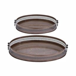 LITTON LANE New Traditional Metallic Latticed Iron Oval Trays, Set of 2, Brown Copper Finish thumbnail 2