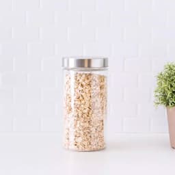 Unbranded 54 oz. Large Round Glass Canister with Brushed Stainless Steel Lid thumbnail 1