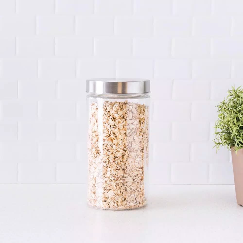 Unbranded 54 oz. Large Round Glass Canister with Brushed Stainless Steel Lid