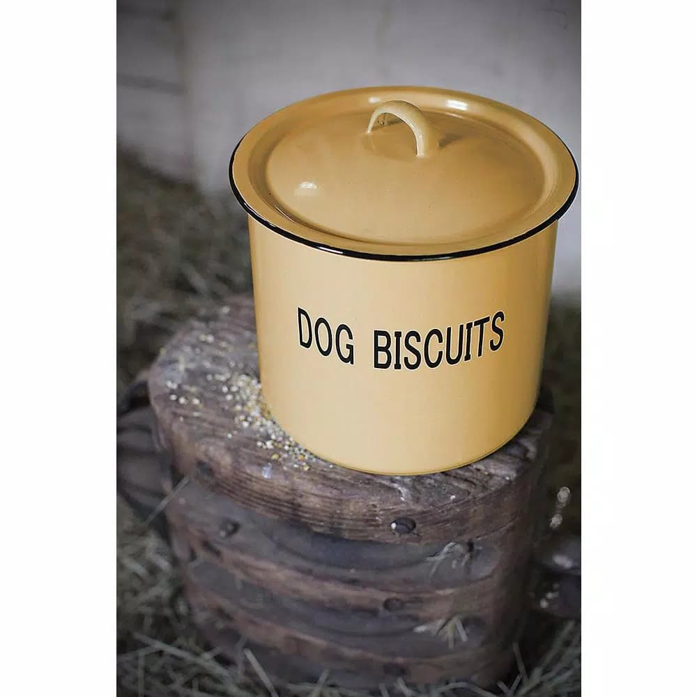3R Studios Yellow Metal Dog Biscuit Container with Lid and Distressed Finish