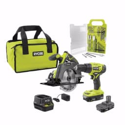 RYOBI 18V ONE+ Cordless 2-Tool Combo Kit with Drill/Driver, Circular Saw, and 31-Piece Black Oxide Bit Set thumbnail 1