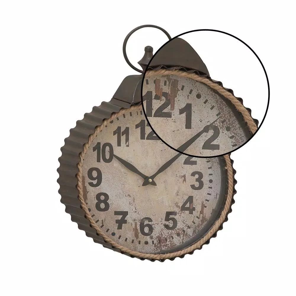 LITTON LANE Rustic Distressed Round Analog Wall Clock with Corrugated Iron Frame