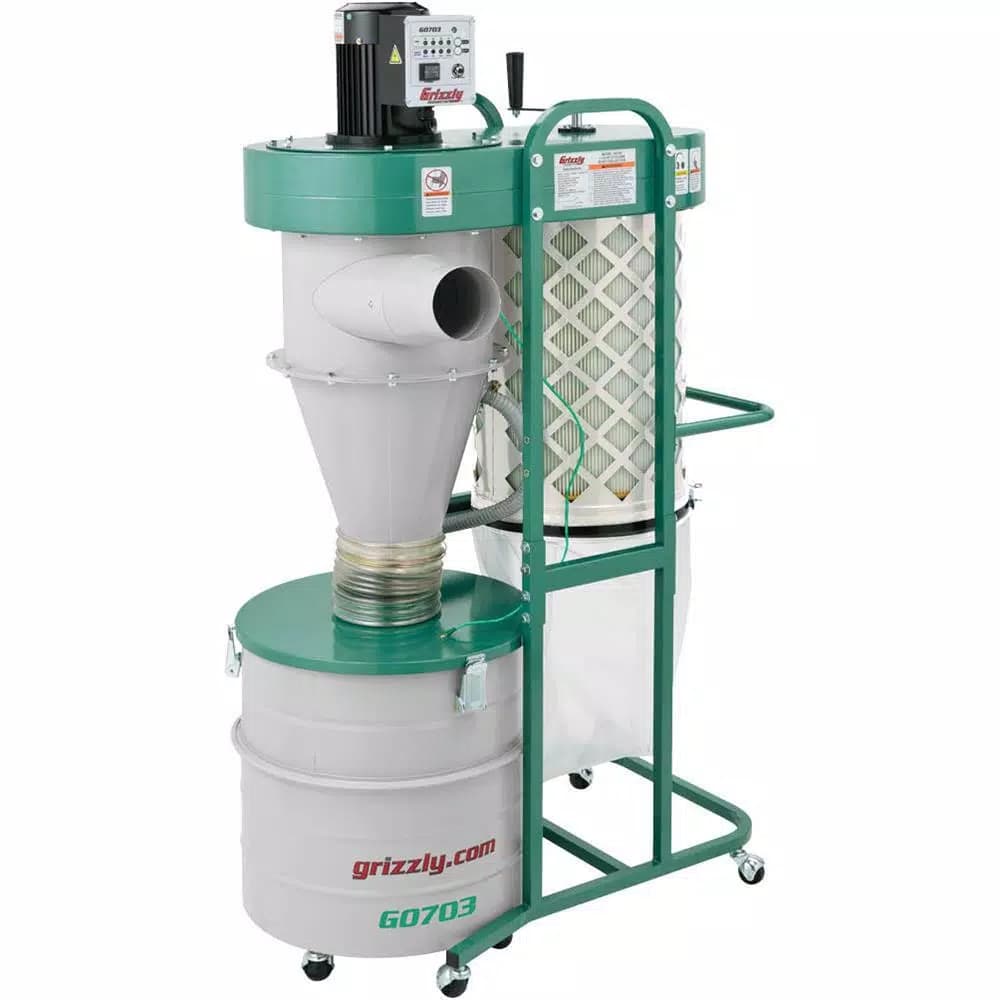Grizzly Industrial 1-1/2 HP 2-Stage Cyclone Dust Collector with 6 in. Intake and Remote Control