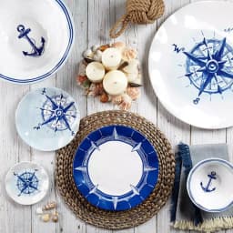 Q Squared Portsmouth 12 in. Melamine Serving Bowl - Coastal Blue Anchor & Compass Design thumbnail 4