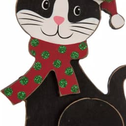 Glitzhome 7.76 in. Wooden Metal Cat Christmas Stocking Holder thumbnail 4