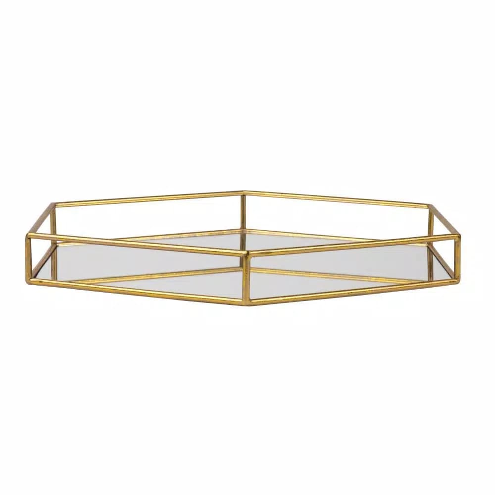 Kate and Laurel Felicia Gold Decorative Hexagon Mirrored Metal Tray