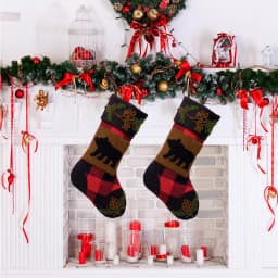 Glitzhome Plaid Bear Rug Hooked Christmas Stockings, 2-Pack thumbnail 6