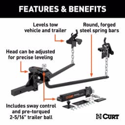 CURT Round Bar Weight Distribution Hitch Kit, 10,000 - 14,000 lbs. GTW, 31-5/8" Bars thumbnail 10