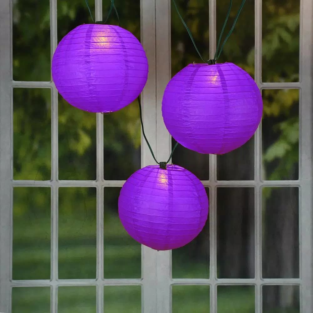 LUMABASE 10 in. 10-Light Purple Paper Lantern String Lights, 30 ft. Cord