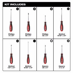 Milwaukee 8-Piece Screwdriver Set with Magnetic Hardened Tips thumbnail 3
