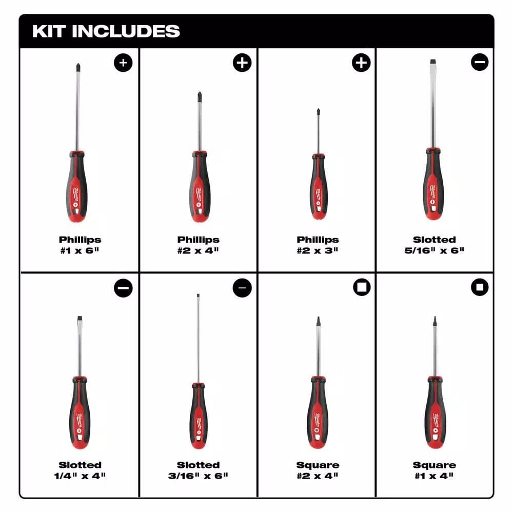 Milwaukee 8-Piece Screwdriver Set with Magnetic Hardened Tips