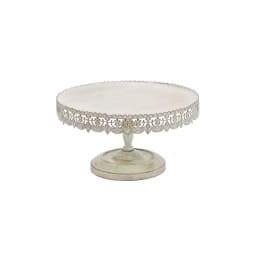 LITTON LANE 16 in. Round Whitewashed and Rust Brown Iron Cake Stand with Floral Bunting Overhang thumbnail 1