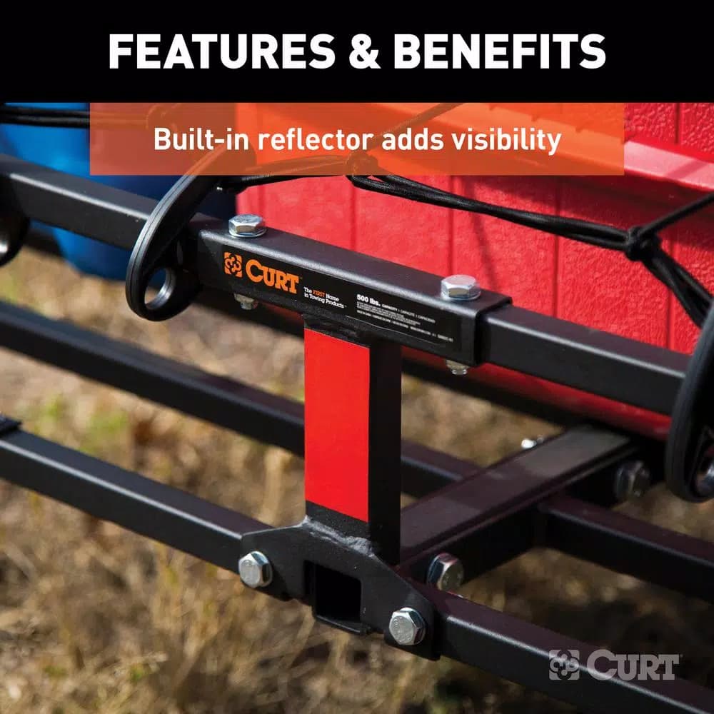 CURT 48 in. x 20 in. Steel Basket Style Hitch Cargo Carrier, 500 lb. Capacity, 2 in. Receiver with Adapter