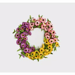Worth Imports 20 in. Mixed Daisy Silk Flower Wreath - Pink, Purple, and Yellow thumbnail 1