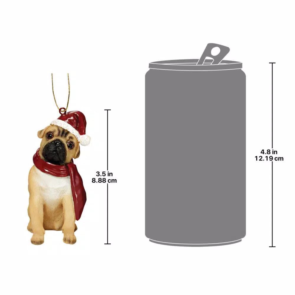 Design Toscano Pug Holiday Dog Ornament Sculpture, Hand Painted Resin