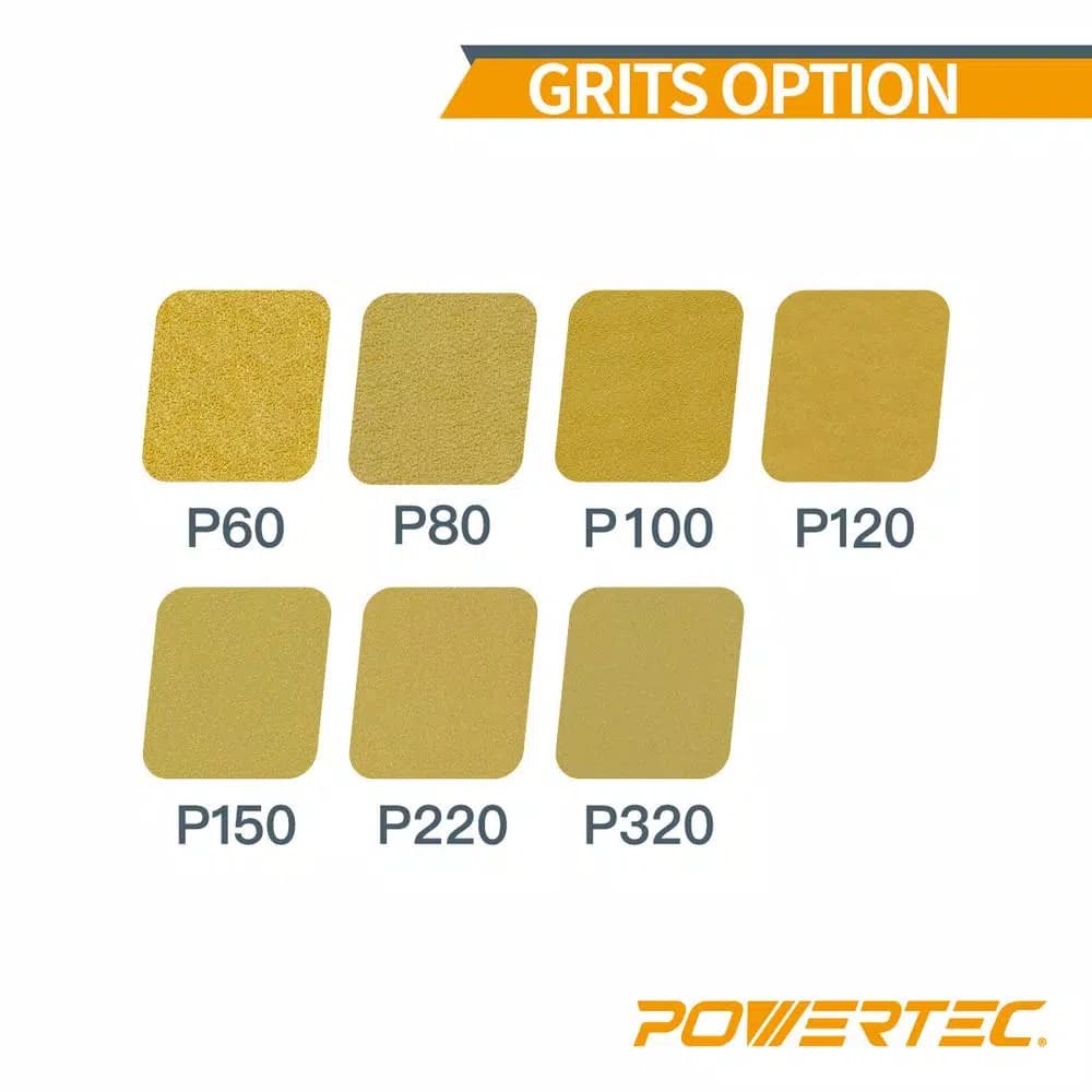POWERTEC 6 in. 100-Grit Hook and Loop Sanding Discs, 8-Hole, Gold (50-Pack)
