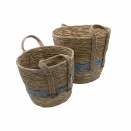 Admired By Nature Natural Blue Tone Fabric Nesting Storage Baskets with Handles, Seagrass Design (Set of 2) thumbnail 4
