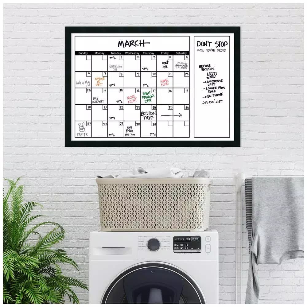 Amanti Art 38 in. W x 26 in. H Framed Glass Dry Erase Calendar Board, Mezzanotte Satin Black Wood