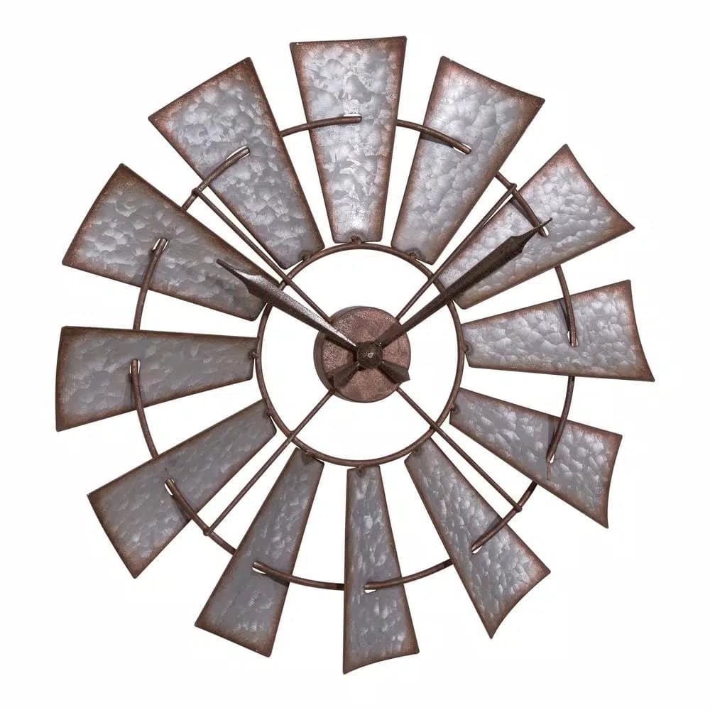 La Crosse Clock 22 in. Metal Windmill Quartz Wall Clock - Rustic Farmhouse Decor