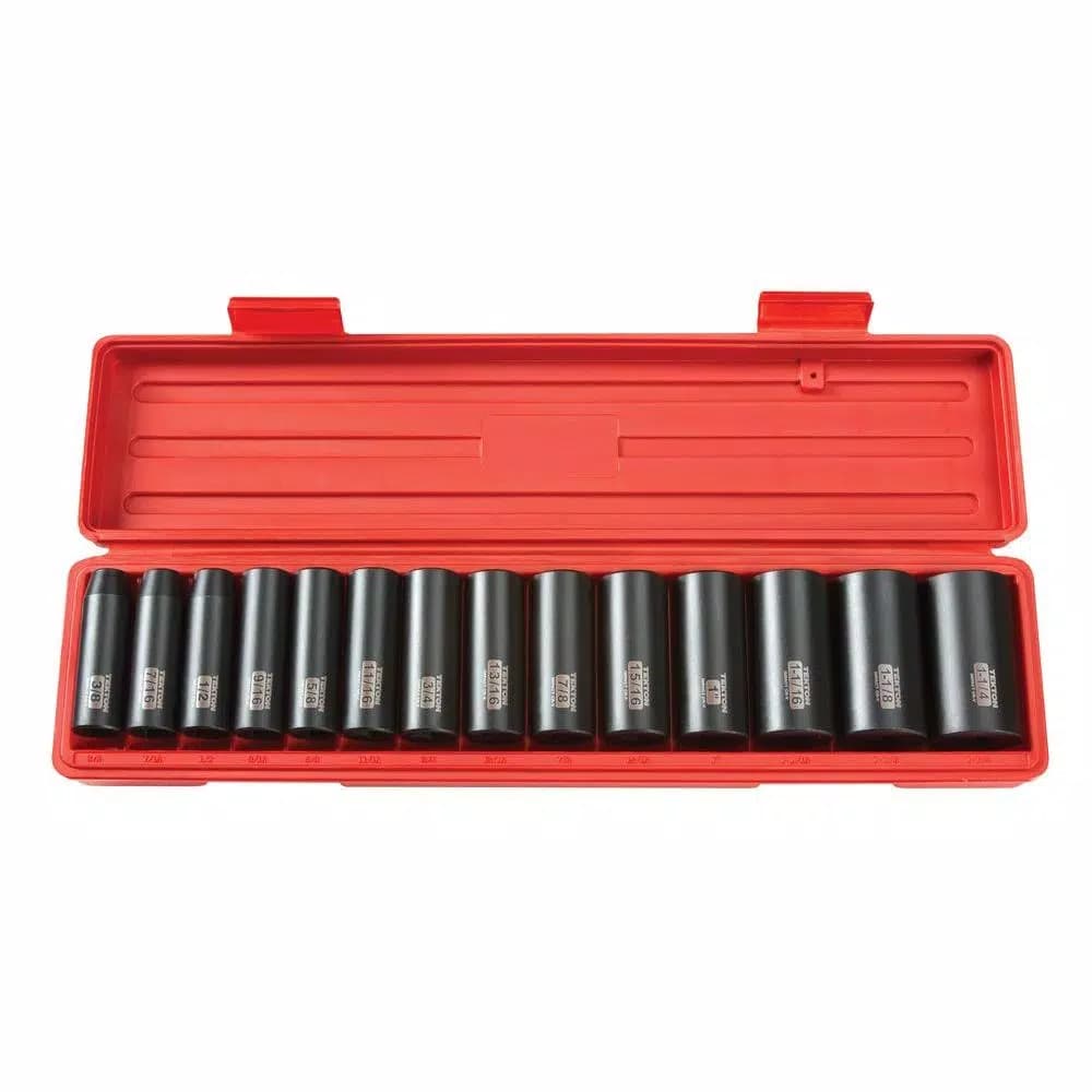 TEKTON 14-Piece 1/2 in. Drive 12-Point Deep Impact Socket Set, SAE 3/8-1-1/4 in.