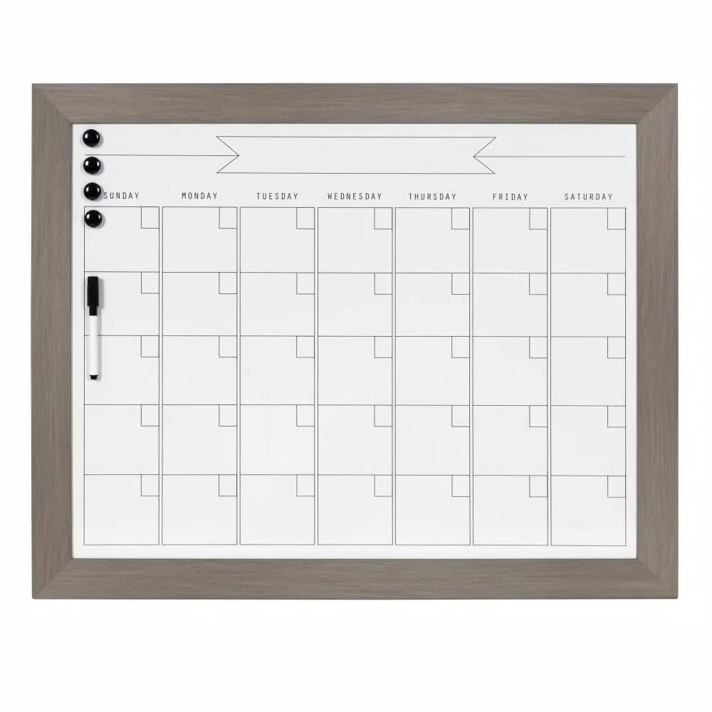 DesignOvation Beatrice Monthly Dry Erase Calendar Memo Board with Woodgrain Frame