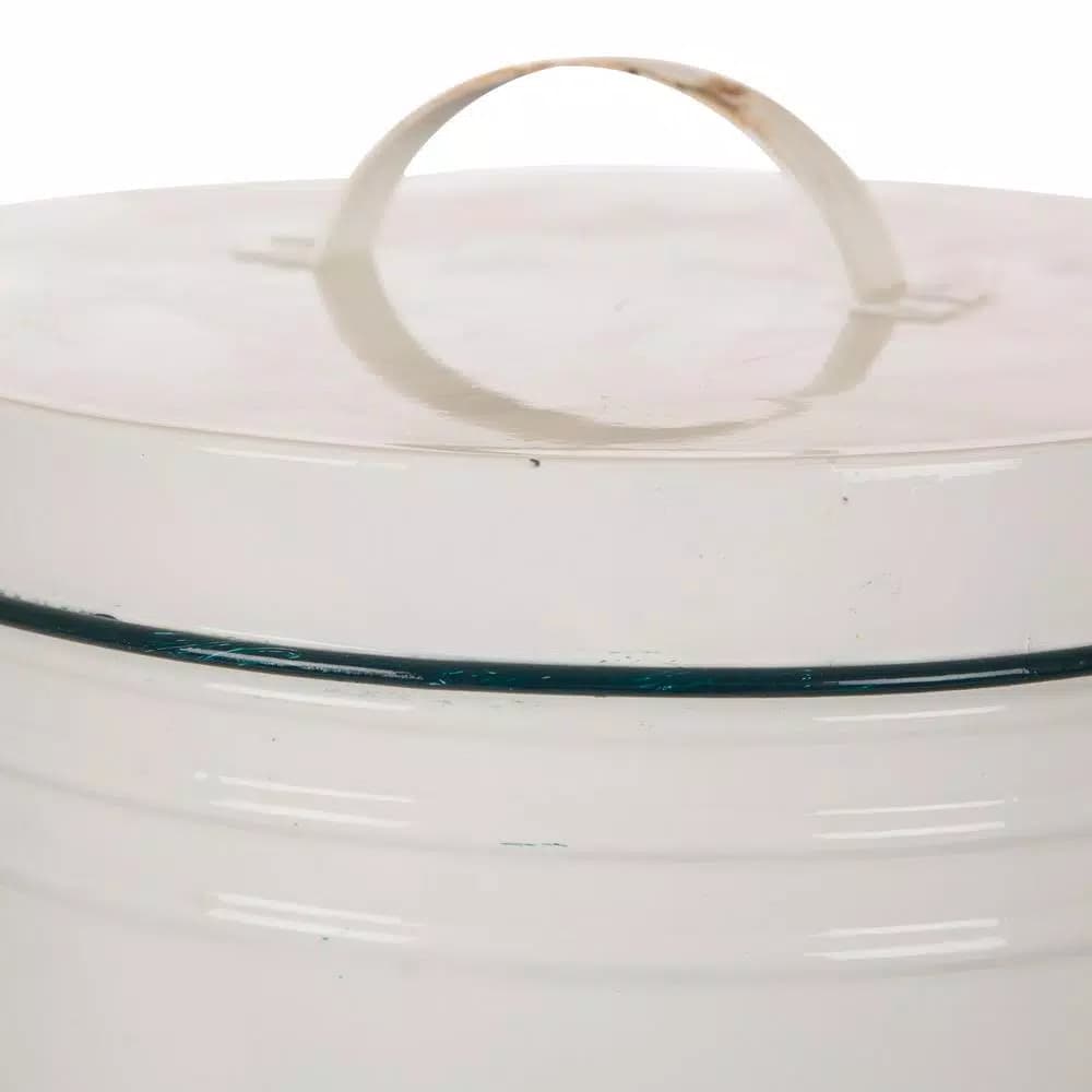 Glitzhome 13 in. Farmhouse Enamel Metal Canister with Wire Handle and Distressed Finish