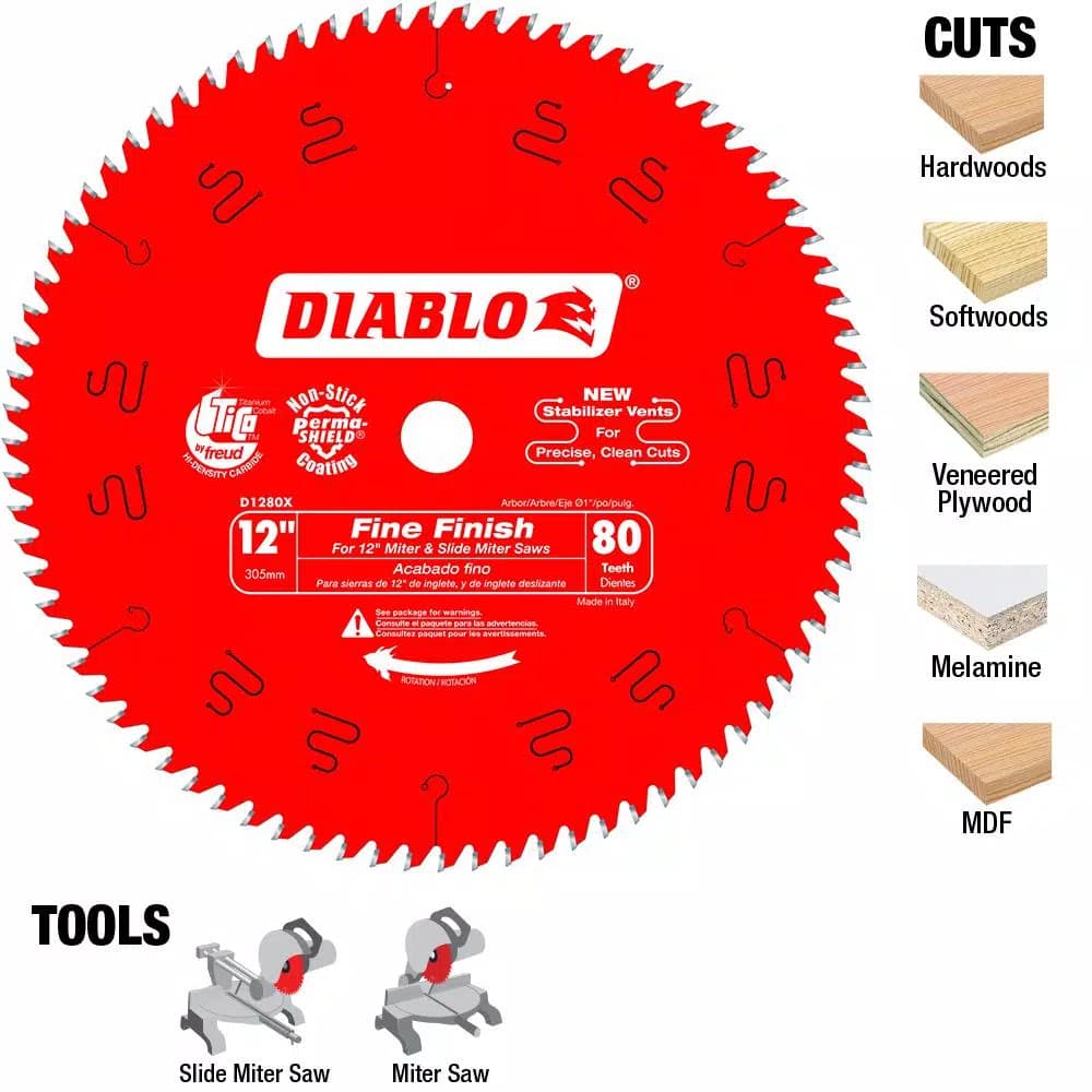 Diablo 12 in. x 80-Tooth Fine Finish Carbide Circular Saw Blade