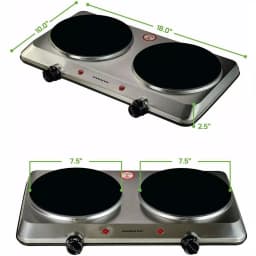 Ovente 1500W Double Burner Infrared Hot Plate, 7.5 in. Ceramic Glass Cooktop with Temperature Control thumbnail 7