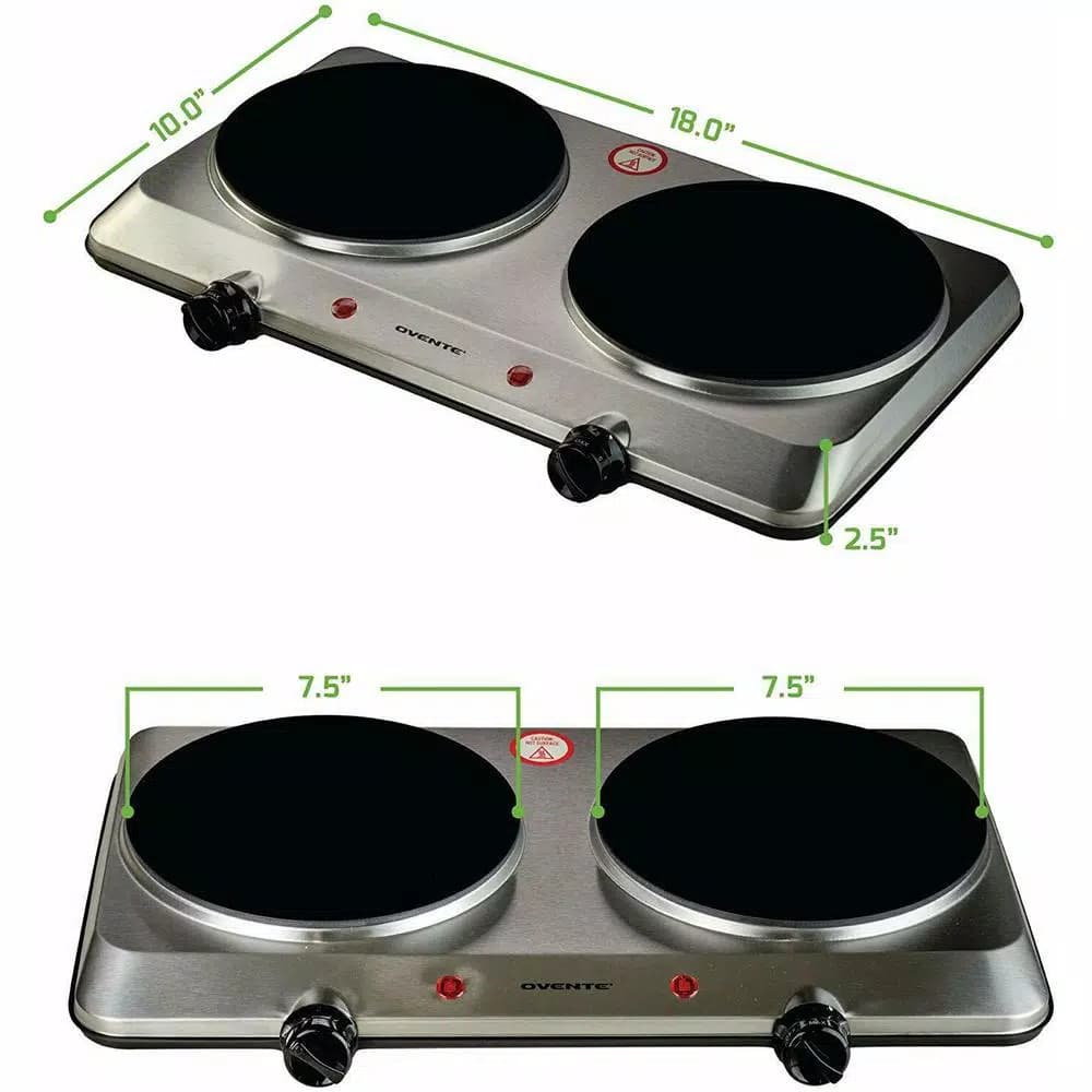 Ovente 1500W Double Burner Infrared Hot Plate, 7.5 in. Ceramic Glass Cooktop with Temperature Control