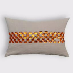 Unbranded Opulence Beige and Orange Geometric Woven Cotton Throw Pillow with Down Alternative Insert thumbnail 1