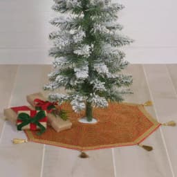 VHC Brands Soleil 21 in. Candy Apple Red & Bronze Jacquard Christmas Mini Tree Skirt with Gold Tassels thumbnail 3