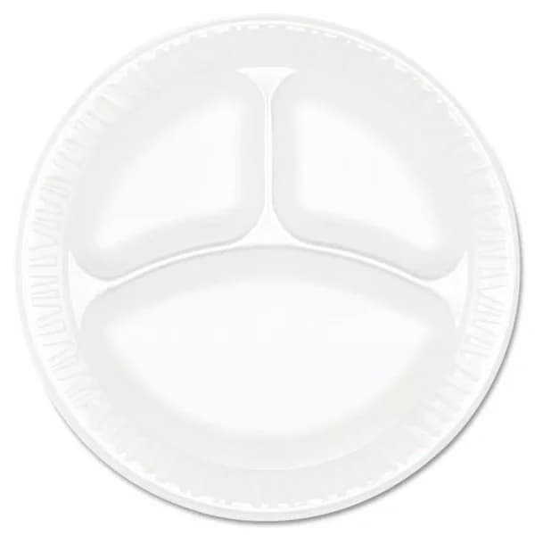DART Concorde 9-inch White 3-Compartment Foam Plastic Plates, 500 Count Case