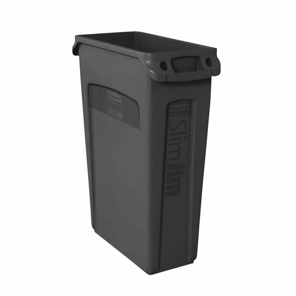 Rubbermaid Commercial Products Slim Jim 23 Gal. Black Vented Trash Can - Heavy Duty Resin Commercial Waste Container