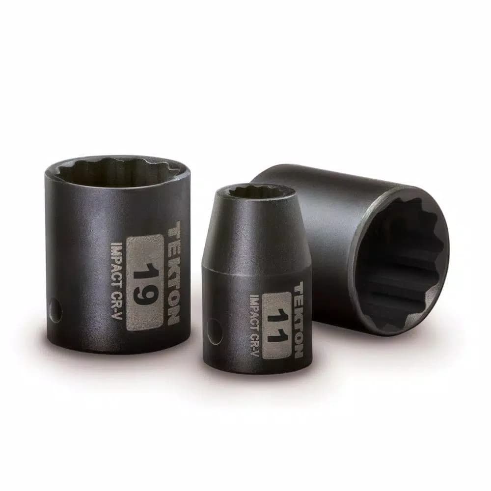 TEKTON 3/8 in. Drive 7-19 mm 12-Point Shallow Impact Socket Set, 13-Piece